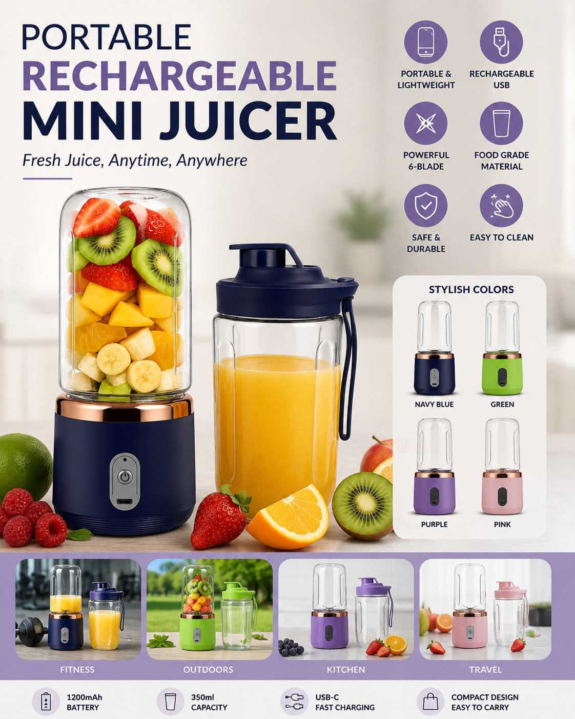 Portable juicer mixer with cup